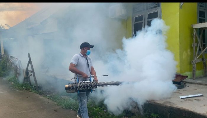 Kasus DBD Meningkat, Dinkes OKUT Melakukan Fogging di Desa Kota Baru Selatan, Kecamatan Martapura