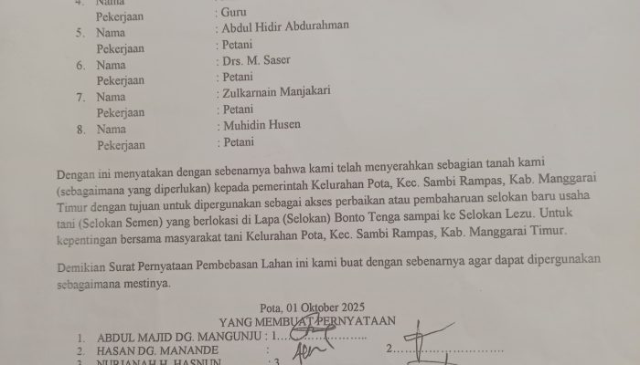 Kelurahan Pota Diduga Kuat Maladministrasi Terhadap Surat Pembebasan Lahan Proyek Irigasi, Abdul Majid Akan Melaporkan Ke Ombudsman