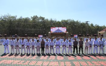 Dalam Rangka HUT Bhayangkara ke-80, Polres OKU Timur Gelar Ujian Kenaikan Tingkat Khusin Ryu M Karate-Do